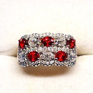 Red Sapphire & Moissanite band ring in Rhodium over 925 Sterling 2.75 tcw sz 7